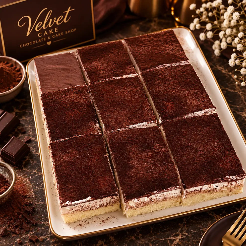 کیک خامه ای VELVET با روکش کاکائو